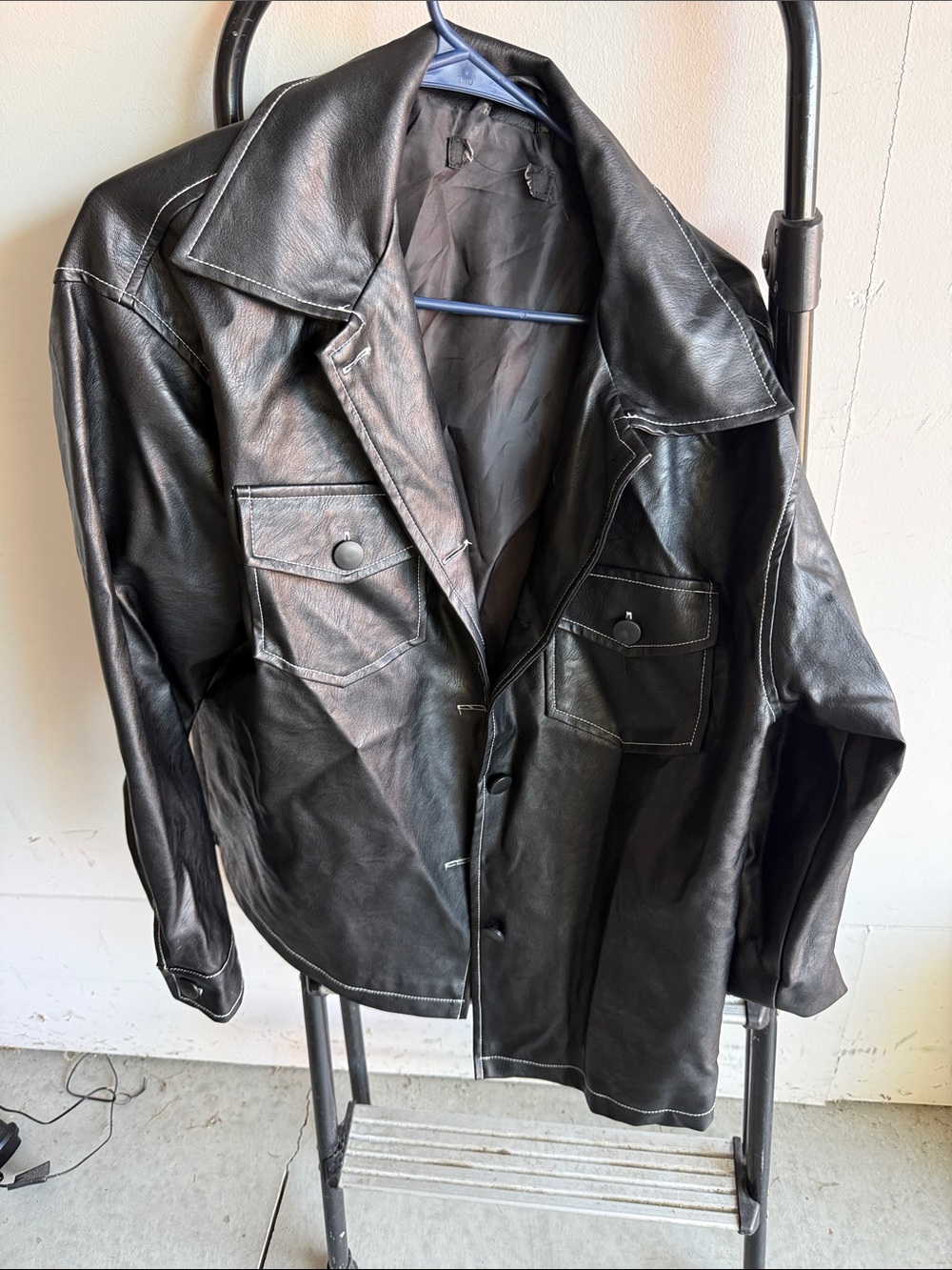 Men's Black Leather Button-Front Jacket